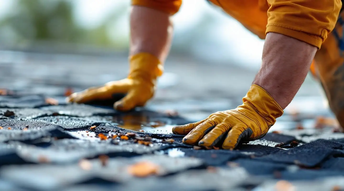 Professional roofers securing a waterproof tarp over a damaged Santa Ana home during a rapid emergency response.