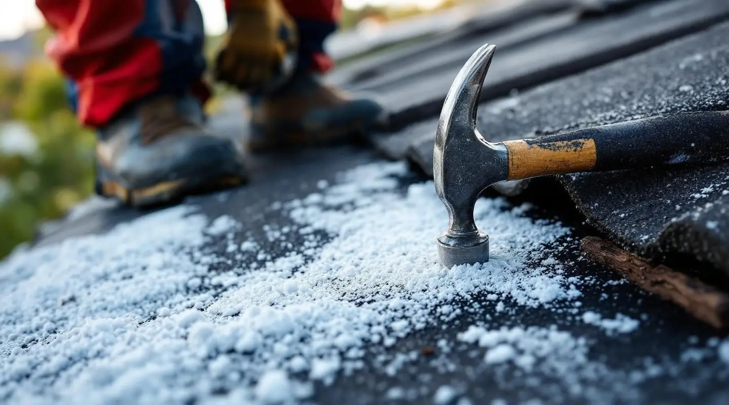 A skilled Santa Ana roofing technician identifying and repairing a leak on a residential roof.